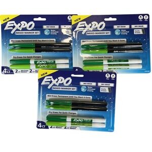 Lot of 3 Expo Mixed Marker Set 4ct Wet Erase Dry Erase Fine‎ Tip Green NEW